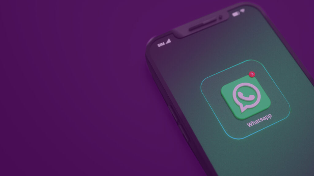 social media whatsapp icons logos mobile phone screen 3d background with copy space text