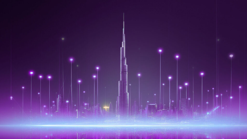panoramic view dubai city illuminated neon spectrum